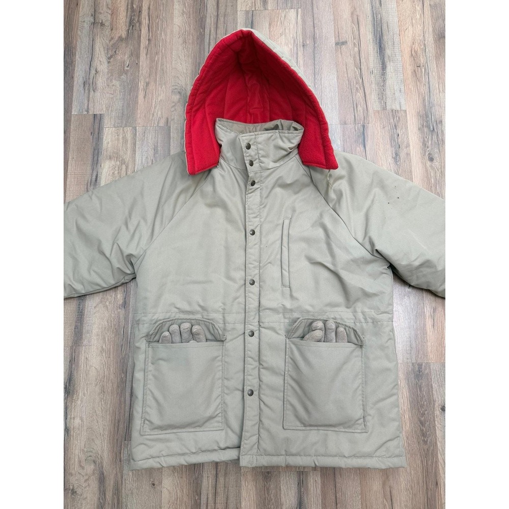 Vintage Cal Craft USA‎ Parka Jacket Tan Red Lined Hooded Men's XL 46